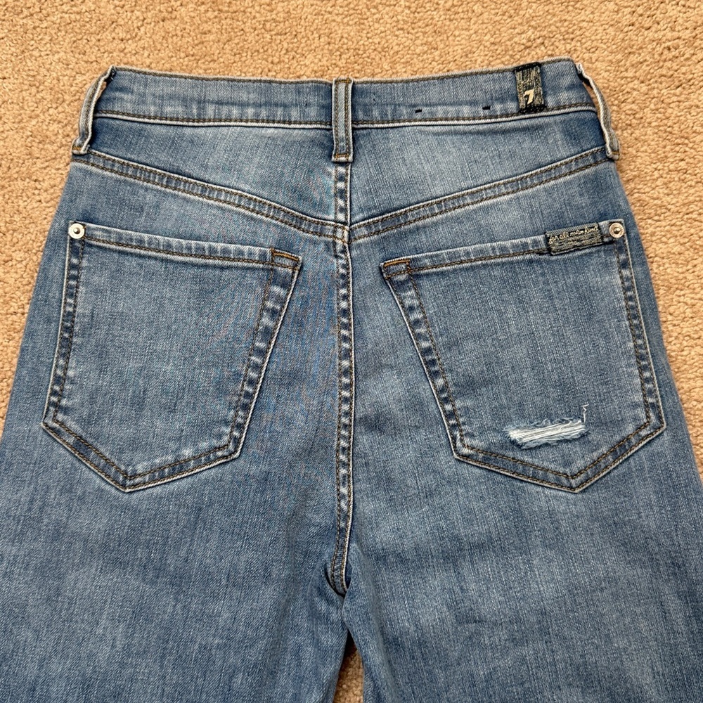 7 For All Mankind High Waist Cropped Straight Leg Distressed Jeans Size 25 - Picture 6 of 11